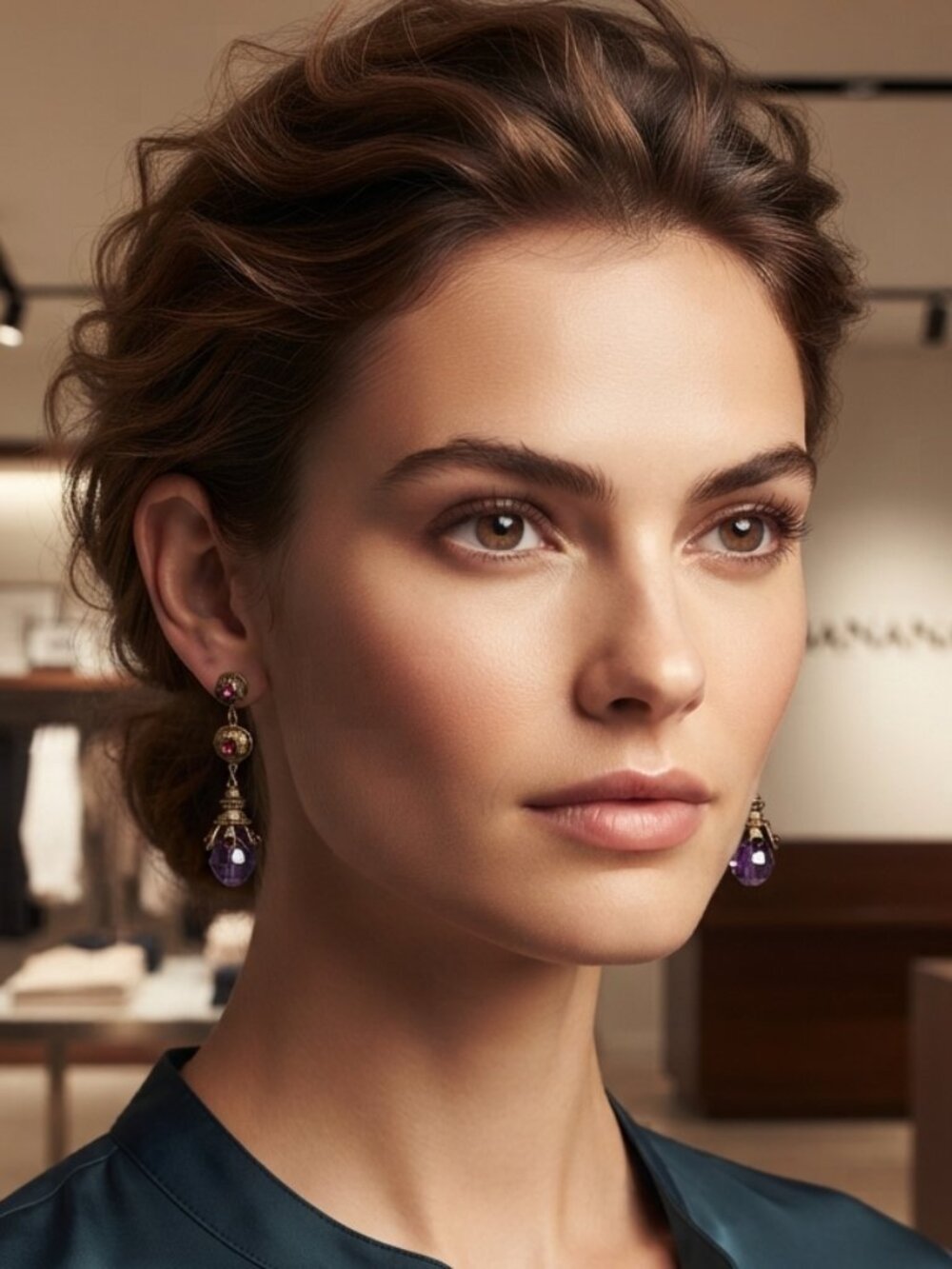 Banana Republic Vintage-Style Purple Crystal & Brass Dangle Earrings - Picture 2 of 8